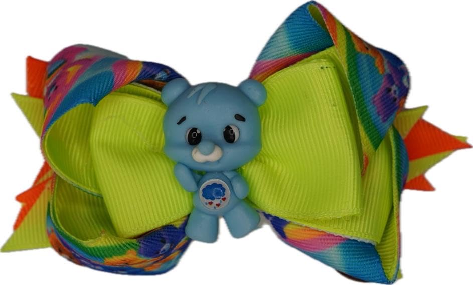 Miniatura 2 de Bow made of double grosgrain ribbon in complementary colors main color lime green handmade porcelain teddy bear