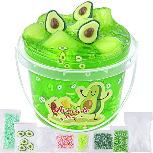 Crystal Slime, Green Avocado Clear Jelly Cube Glimmer Crunchy Slime With 8 Add-ins, Idea Stress Relief Toy, Kids Party Favor, Birthday Easter Christmas New Year Gift for Girls and Boys Age 6 7 8 9 10+
