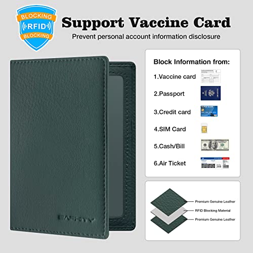 Genuine Leather Passport Holder Cover - Case Rfid Blocking Real Leather Passport Wallet With Zipper Slot Fit For 4 X 3 Inches Immunization Record Card (Green) #TOP3