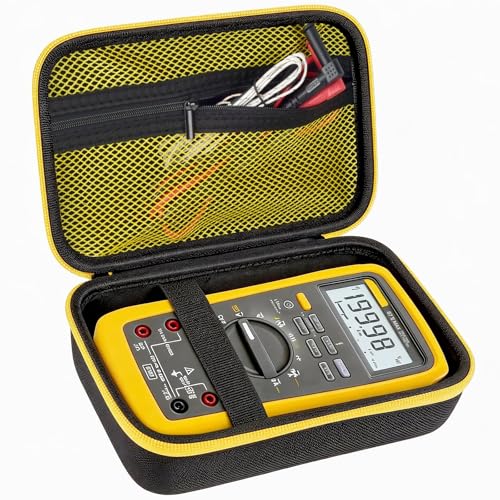 Image of Comecase Hard Multimeter Case for Fluke 87V MAX 87V 88V 179 with Holster | Divider & Zippered Mesh Storage for Test Leads, Probes, Workshop and Field Use, Black with Yellow Pocket, Case Only