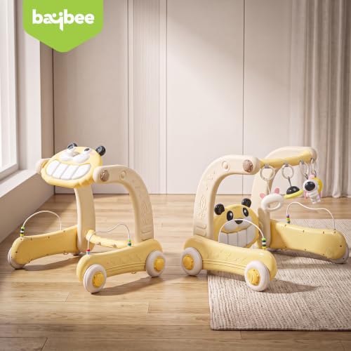 Image of Baybee 4 in 1 Baby Walker with Push Mode, Musical Lights & Sounds, Interactive Activity Panel, Smooth Rolling Wheels, Early Learning & Walking Support for 0-3 Years (Yellow)