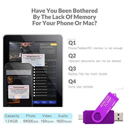 Clé USB OTG 128 Go double connectique micro USB et USB violette BorlterClamp - 5