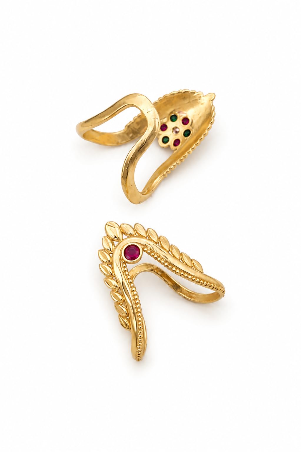 Traditional Gold Plated Vanki Ring for Women - Adjustable South Indian Temple Style Finger Ring with Red Stone | Antique V-Shape Leaf Design Ethnic Jewelry-image-7