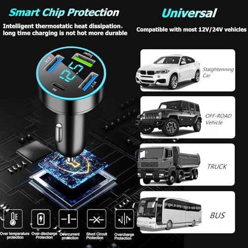 88w Car Charger Super Fast Charging Cigarette Lighter USB Phone Accessories Charger Voltmeter Adapter with QC USB c Type c PD Universal Quick Charge Multi 4 Port for 12-24v Car Cigarette Lighter Plug. - Thumbnail 4