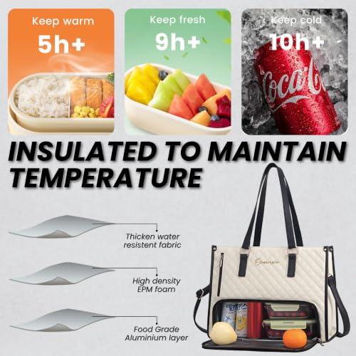 Image of OCEANEVO 2 in 1 Stylish Laptop Tote Bag for Women Office use with Insulated Lunch Bag Compartment includes Small Pouch and Luggage Tag, Laptop Handbag for Office, Travel