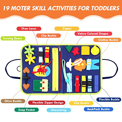 Hooku Busy Board for 1 Year Old, Montessori Sensory Toys for Toddlers 1-3, Fine Motor Learning Activities, Toddler Travel Toys, Birthday Gifts for Baby Boy or Girl