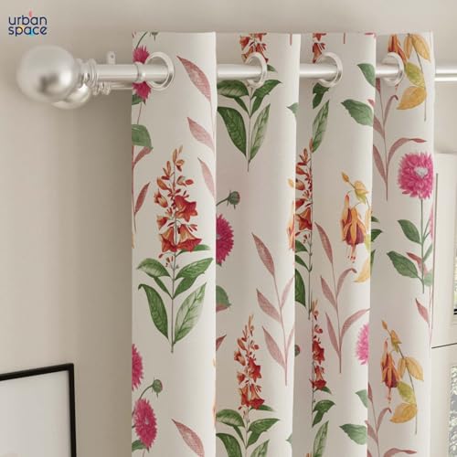 Image of Urban Space Blackout Curtains 7 Ft Set of 2 for Door, Digital Printed Curtains with Eyelets, 80-85% Room Darkening Curtains for Living Room, Tieback Included (Cone Flower - Pink, Door 7 ft Length)