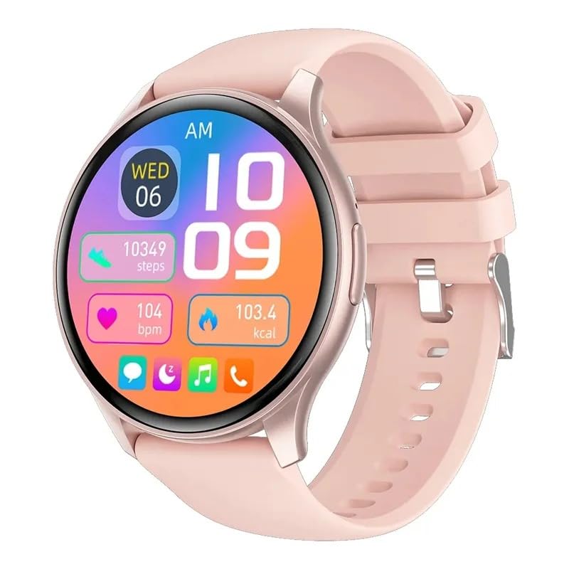 Three Gerrit ZW60 smartwatches in black, pink, and beige, displaying various watch faces with health and activity data.