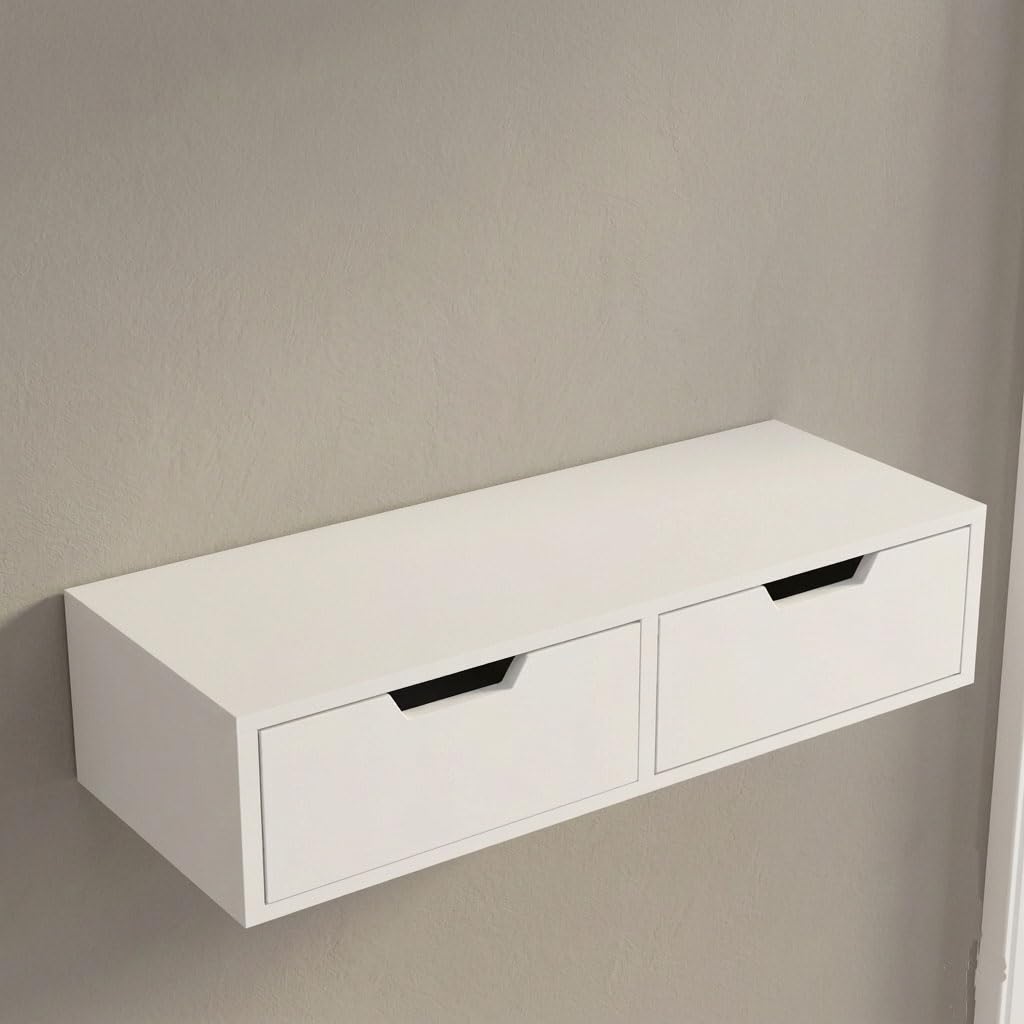 Wall Mounted Floating Wall Hanging Slding Drawer L x W x H = 20" x 8" x 6" Wall Shelves for Living Room Bed Room Office Room Guest Room & Home & Wall Decor 2 Drawer Include. (White)-image-13