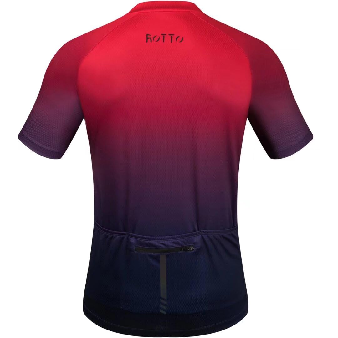 ROTTO Maillots Cyclisme Hommes Manches Courtes avec Poche à Fermeture éClair