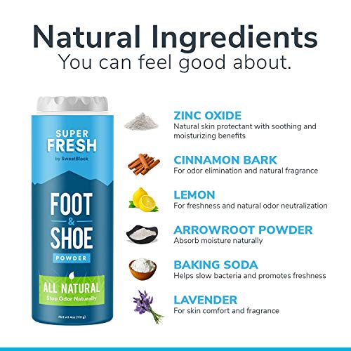 Natural Odor Eliminator Foot Powder & Shoe Deodorizer - Stop Stinky Feet & Shoe Odor. Super Fresh Foot and Shoe Powder by SweatBlock