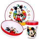Mickey Mouse 3-teiliges wiederverwendbares zweifarbiges Premium-Kindergeschirr-Set, Teller, Schüssel und Becher, BPA-frei
