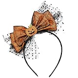 TEBWPIY Halloween Pumpkin Headbands Orange Bow Headbands for Girl Women Hair Decoration Funny Cute Pumpkin Mesh Design Headwear Hoop Halloween Party Hair Accessories