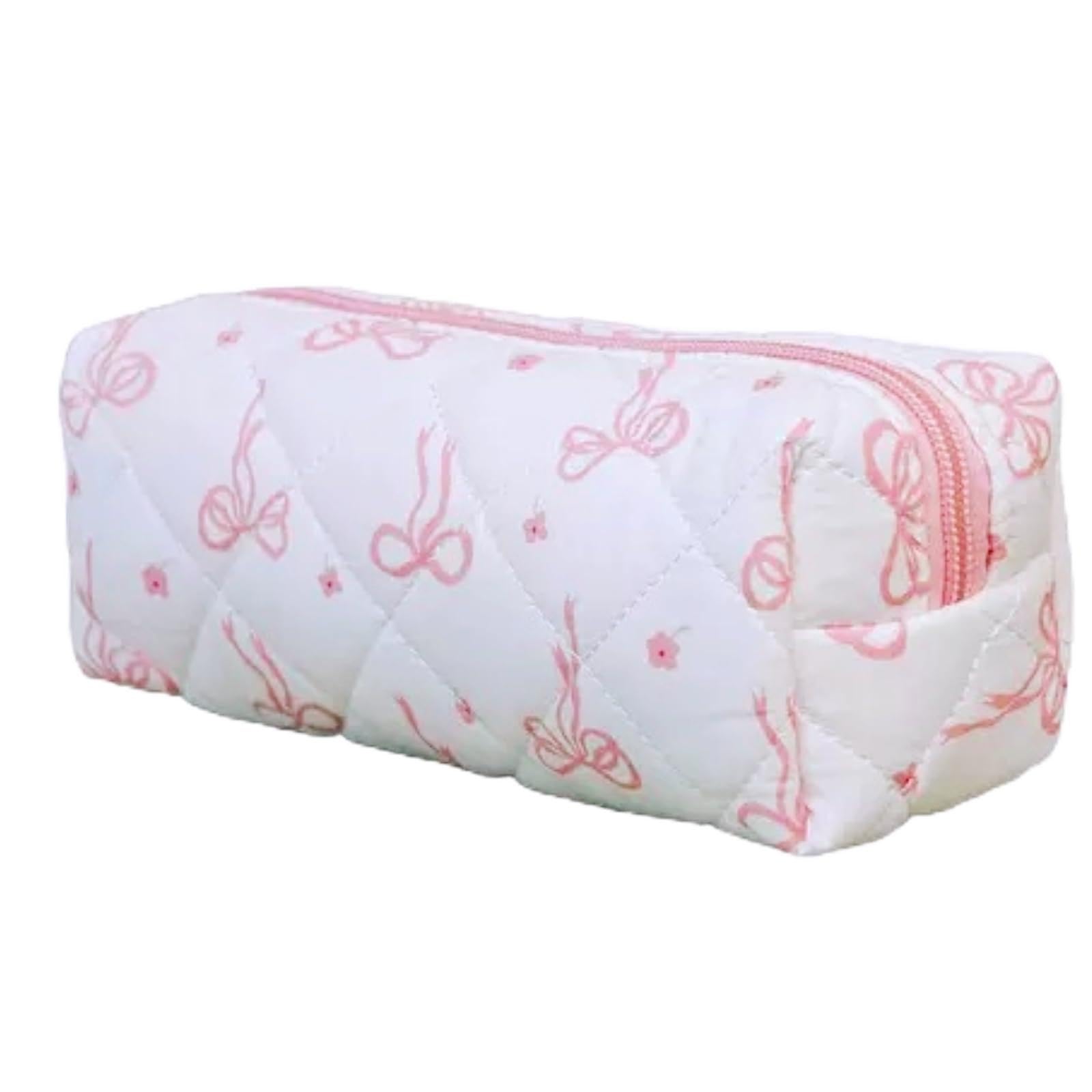 Carry bloom Pencil Pouch Cute Pencil Case for Girls Aesthetic Pencil Bag with Zipper Pen Cases School Supplies Makeup Bag (Bow ribbon)