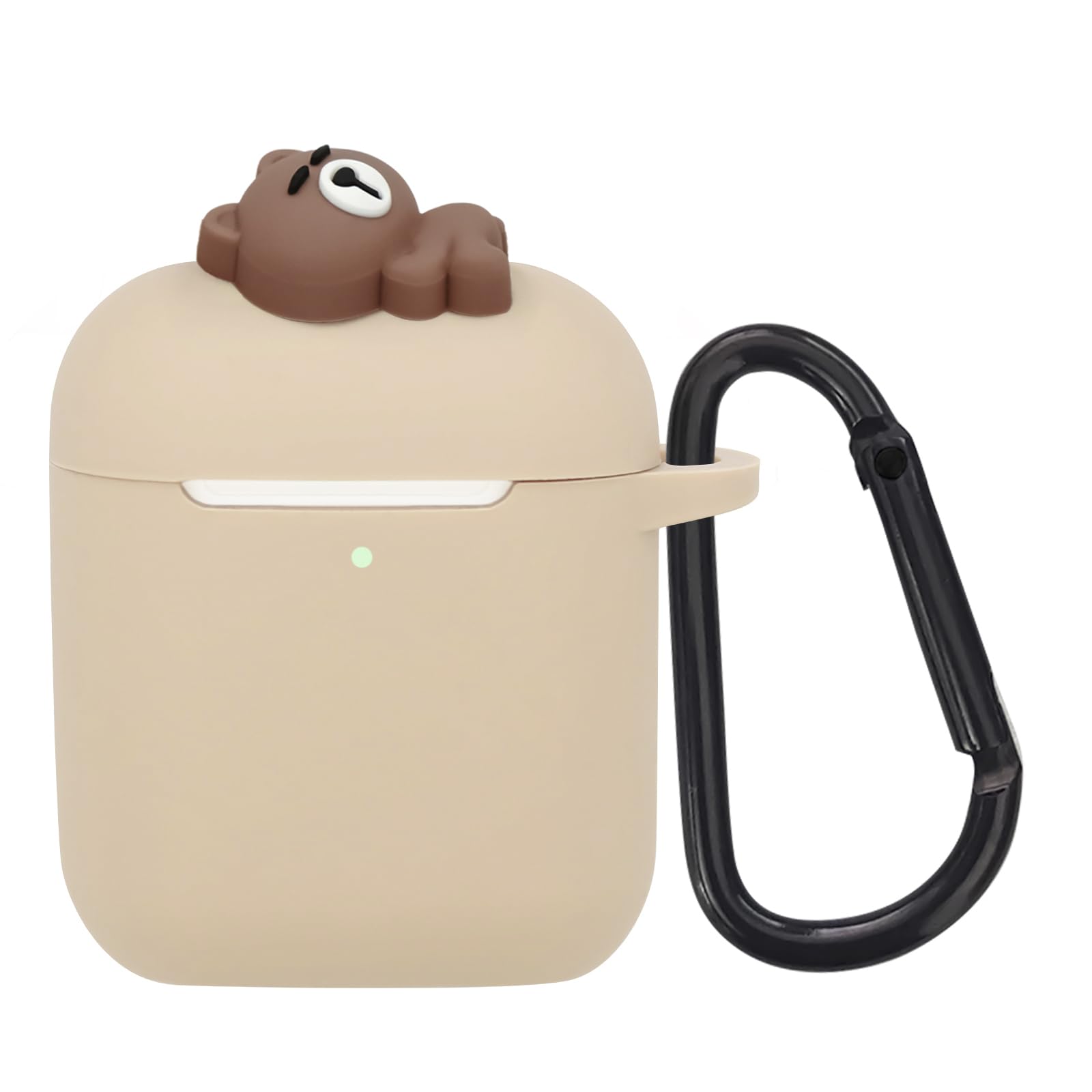 Wonhibo for Airpods Case, Cute Silicone Animal Soft Cover for Airpod 1 2 with Keychain (Khaki Bear)