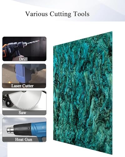 Image of TOEPODO Pearlescent Marble Acrylic Sheets 1 /8 inch Glitter Cast Opaque Plexiglass Sparkly Swirl Acrylic Panels for Laser Cutting Engraving DIY Crafts /Home Deco (3, Black Green, 8x12 Inch)