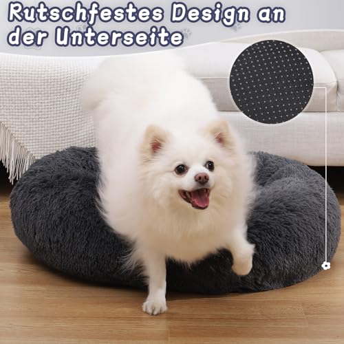 PetJett Donut-Hundebett – Flauschiges Plüschbett, Rutschfeste Unterseite, Waschbar