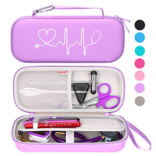 BOVKE Estuche rígido para estetoscopio 3M Classic III, Lightweight II S.E, Cardiology IV, MDF Estetoscopios Acoustica Deluxe   Espacio adicional para accesorios de enfermería Penlight y EMT, púrpura