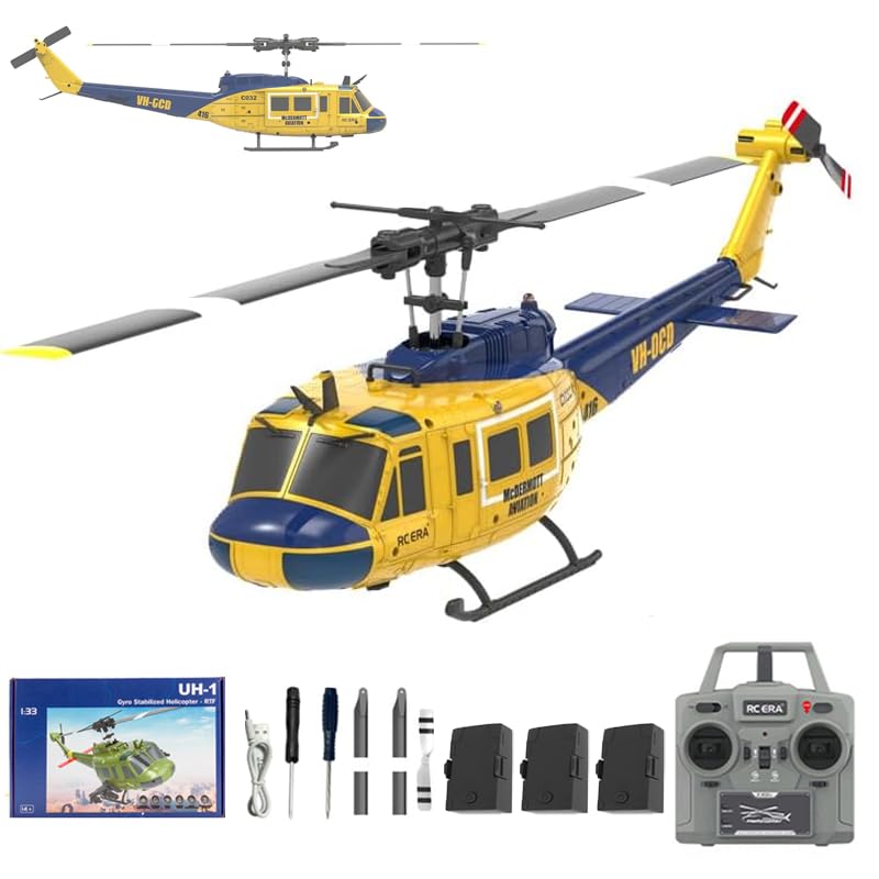 Meiurlex 1/48 RC Helicopter for Adults, RC ERA C032 UH-1 Huey 2.4G 6CH Gyro Stabilized Remote Control Aircraft with Altitude Hold & Optical Flow, One-Key Takeoff/Landing