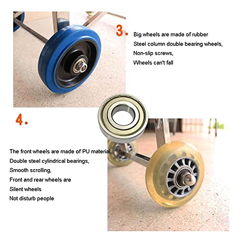 Zusammenklappbarer Mehrzweckwagen aus Edelstahl – leichter 4-Rad-Kletter-Einkaufstrolley, langlebiger Lebensmittel- und Wäsche-Organizer, tragbar für einfachen Transport – Bild 3