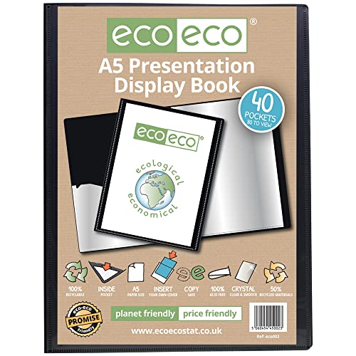 eco-eco A5 50% Recycled 40 Pockets Presentation Display Book Folder (Pack of 6), eco002x6, Black - Image 3