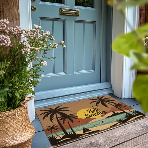 XLDLIOO Beach Hello Sunshine Door Mat, Coastal Summer Doormat, Beach Welcome Front Door Mat Indoor Outdoor Entrance, Boho Beachy Artificial Coir Doormats Rugs for Patio Entry Home Decor, 30x17in - Image 2