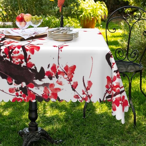 SIEDYCV Chinese Traditional Tablecloth, 70x108 Inch Red Plum Blossom Brown Tree Branch Ink Painting Print Fabric Table Cloth,Waterproof Table Cover for Dining Room Kitchen Garden Picnic Party Decor by SIEDYCV - Used condition - Image 7