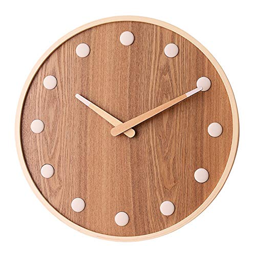 Horloge murale bois nordique silencieuse 36cm pour salon moderne et personnalisé
