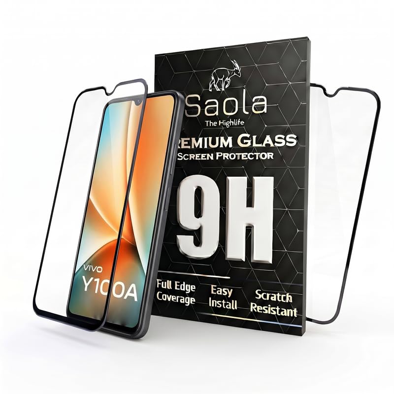 Image of Saola HD+ Oleophobic Tempered Glass Screen Protector For Vivo Y100A (Pack Of 2) with Free Installation Kit. Full screen Coverage - 6.38 inch