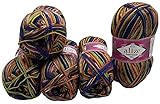 75% Schurwolle, 25% Polyamid 5 x 100 Gramm Sockenwolle mehrfarbig, 75% Schurwolle, 500 Gramm Wolle für Stricksocken und Strümpfe (blau grün terrakotta u.a. 2701)
