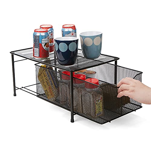 Mind Reader Cesta de armazenamento de malha metálica preta 