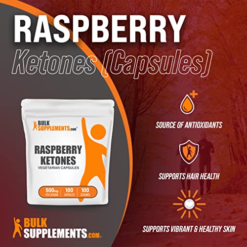 Bulksupplements.com Raspberry Ketones Capsules - Dietary Supplement, Antioxidants Support - Vegan, Gluten Free - 1 Capsule (500Mg) Per Serving - 100-Day Supply (100 Veg Capsules) #TOP5