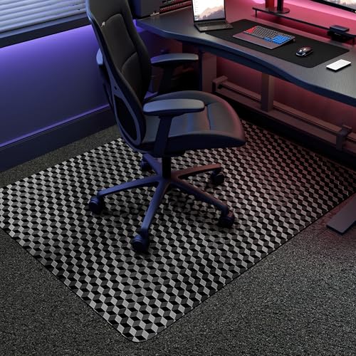 BesWin Office Chair Mat for Carpet, 48' x 30' Computer Desk Chair Mat for Low Carpeted Floors, Thick and Sturdy Carpet Protector for Rolling Chairs, Easy Glide Floor Mat for Home, Gaming (Black)