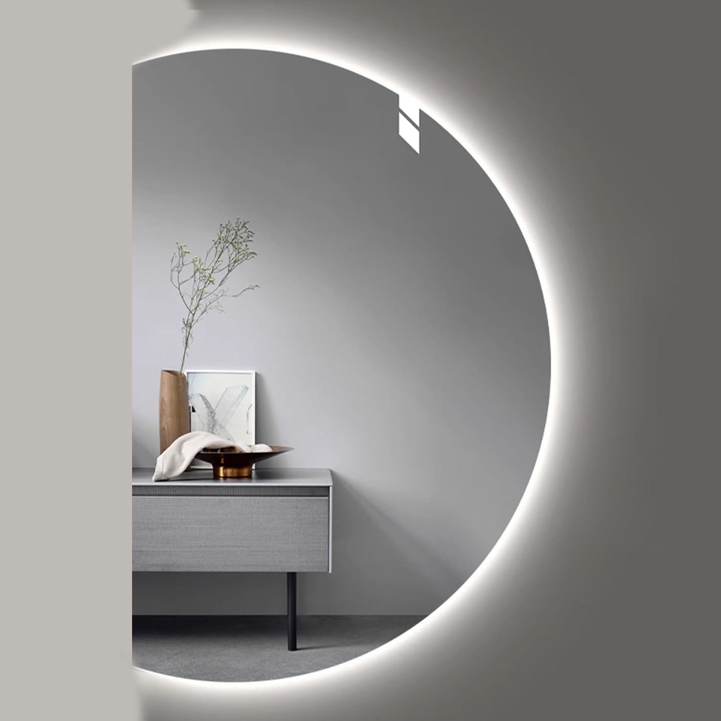 WQZzjm LED Bathroom Mirror 130cm with Dimmable Lighting, 120cm AntiFog Makeup Mirror for Wall Entry (Right Cut, 90cm/35in) Modern & Stylish Design (Left Cut 100cm/39in)