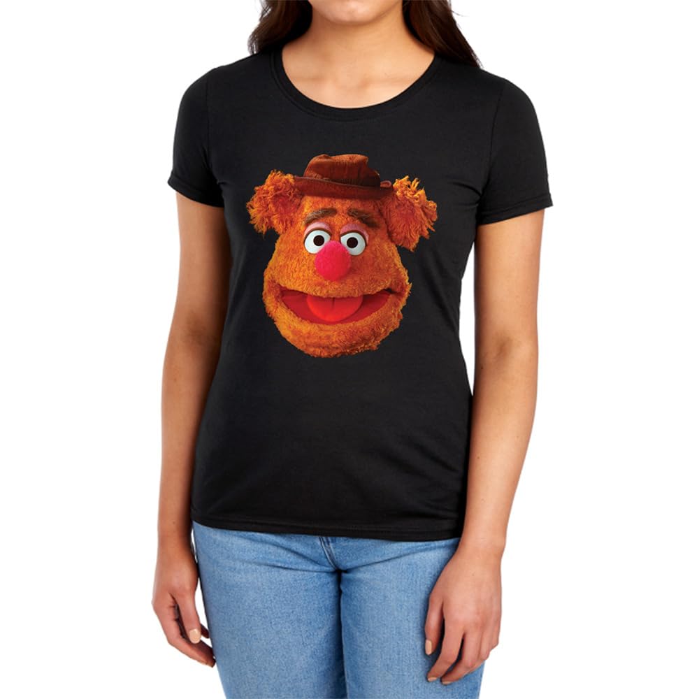Disney Women's Black The Muppets Fozzie Face T-Shirt, In | Size: Large