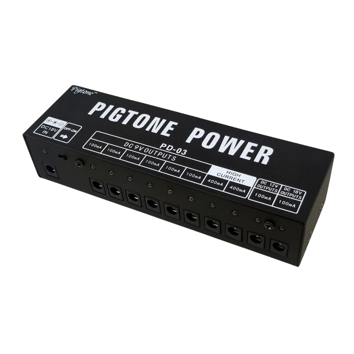 Gitarren-Effektpedal-Netzteil 10 unabhängige DC-Ausgänge geeignet für 9V 12V 18V 100mA 400mA Kurzschluss- und Überstromschutz PD-03