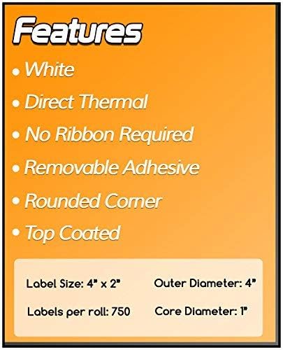 OfficeSmartLabels – 4" x 2" Removable Direct Thermal Labels - Compatible with Rollo & Zebra Desktop Printers and More – 1” Core; Perforated, Water & Oil Resistant (4 Rolls, 3000 Labels) - Image 4