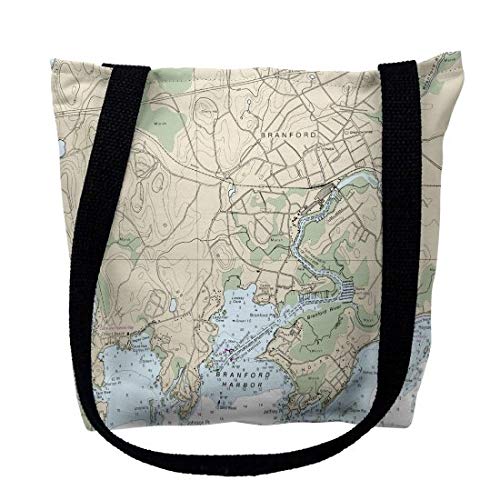 Betsy Drake TY12373BRM 16 x 16 in. Branford Harbor Connecticut Nautical Map Tote Bag - Medium Black