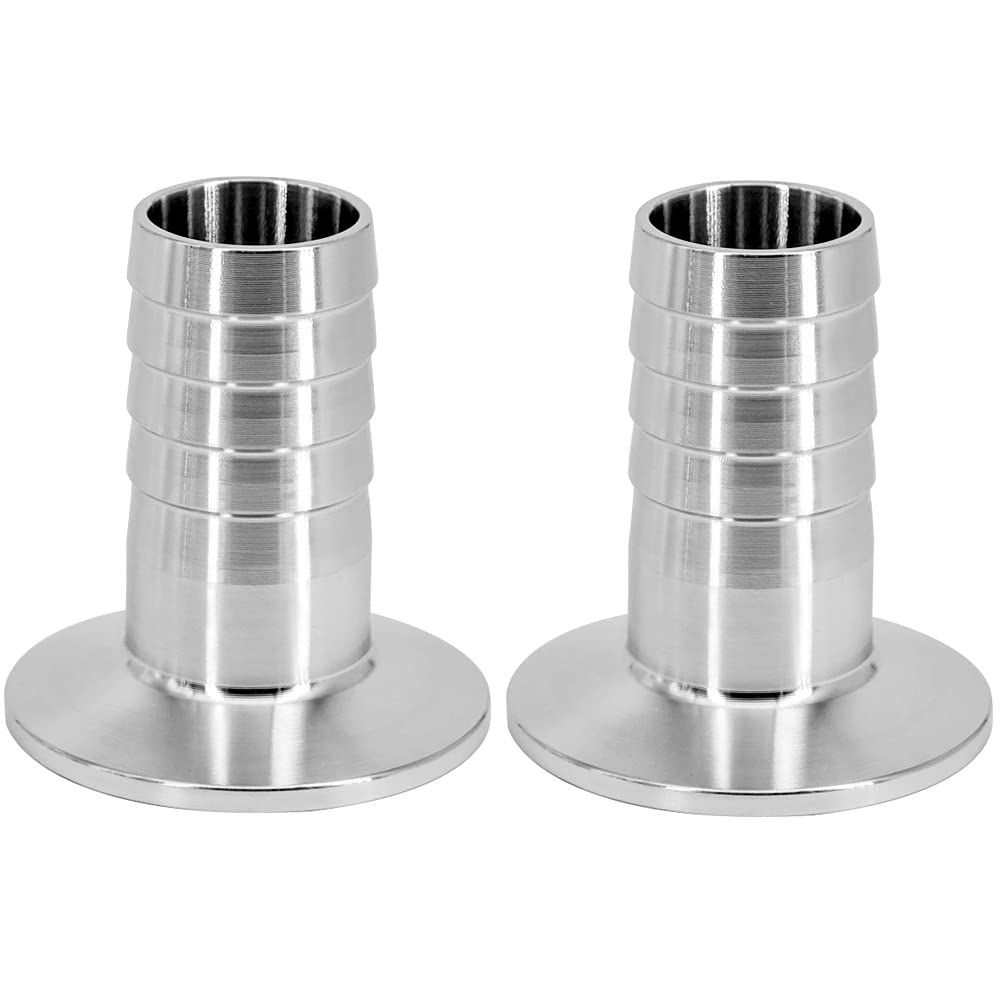 Beduan 1.5" Tri Clamp to 1/2" Barb Fitting Stainless Sanitary Home Brew Adapter (Ferrule OD 50.5mm, Pack of 2)