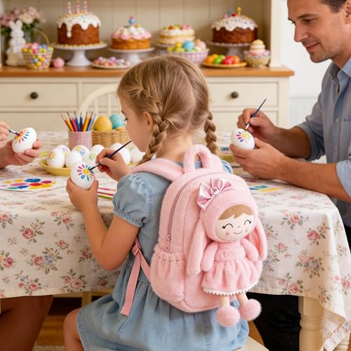 Image of Gloveleya Toddler Backpack Plush Bag with Soft Pink Rabbit Doll Detachable Design 11inches Gift for Baby Girl 2+...