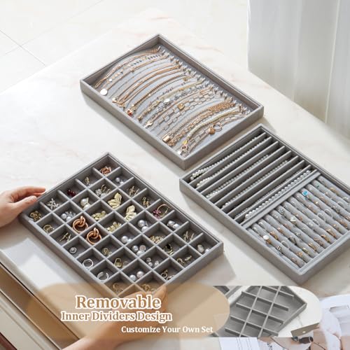 Image of Large Velvet Jewelry Tray Display Drawer Inserts 2 Pack