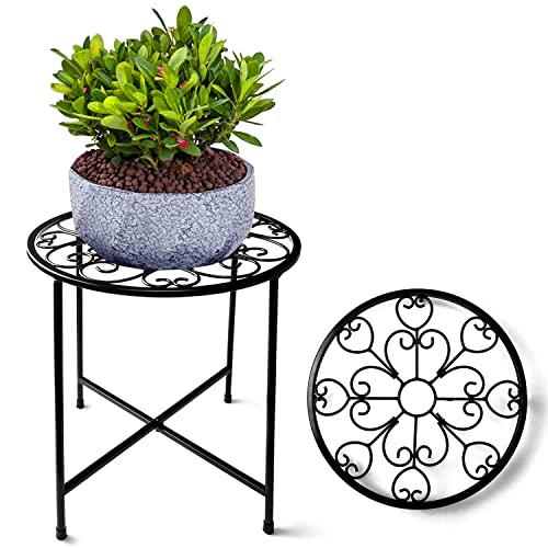 Metal Plant Stand, Kabb 15'' Tall Flower Pot Stand Set Of 1, Modern Rustproof 10-Inch Round Outdoor Plant Stand | Iron Art Flower Stand | Plant Stool, Decorative Black Plant Stands For Indoor Plants #TOP12