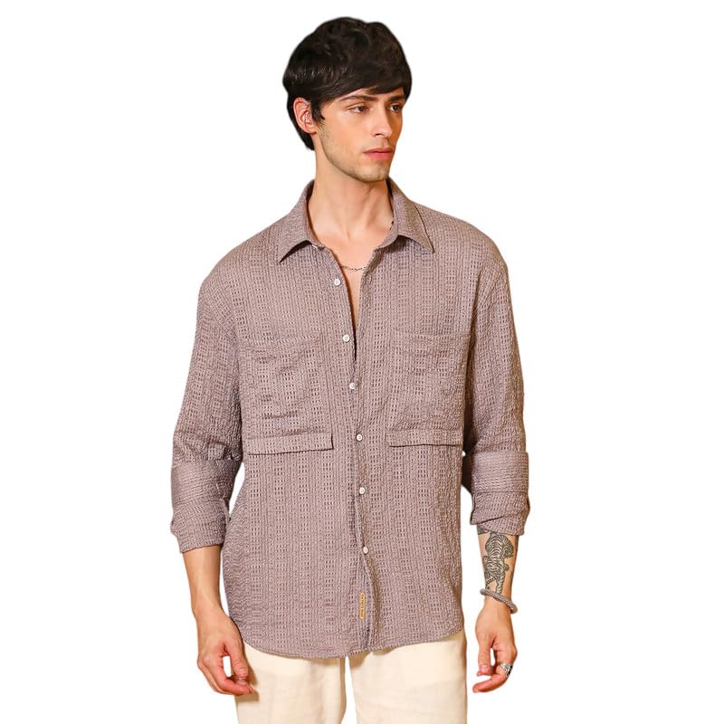 Image of CAHOOT Men's Oversized Shirt Casual Wear | Lapel Collar | Long Sleeve | Button Closure | Oversized Shirt Crafted with Comfort Fit for Everyday Wear