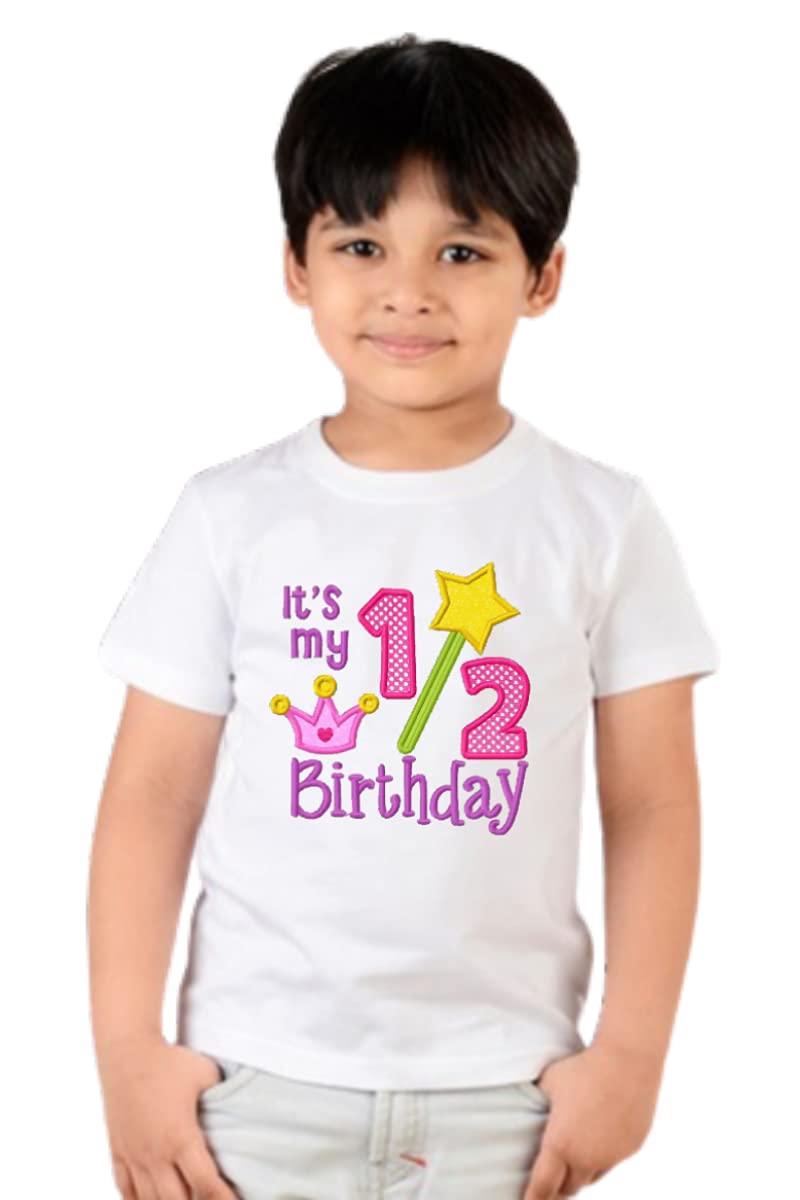 PrintmateSix Month Birthday Printed Baby White T-Shirt