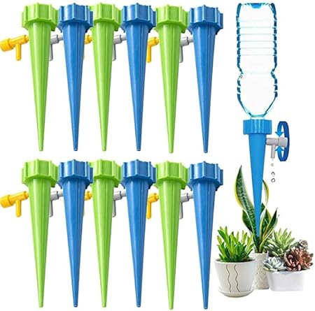 Toxen Self Watering Spikes?Slow Release Control Valve Switch Automatic Irrigation Watering Drip System?Adjustable Water Volume Drip System for Outdoor and Vacation Plant Watering (Multicolor) (12)