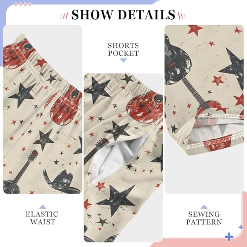 Vintage Stars and Guitars Pajamas Bottoms with Pockets Comfy Pjs Sleepwear Elastic Waistband Pajamas Pants Lounge Pants for 6-14 Years4