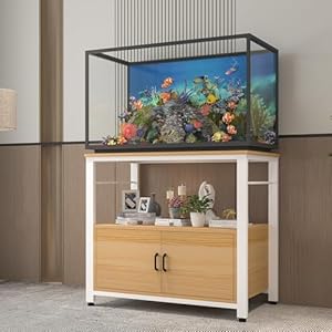 Avolander Fish Tank Stand Metal Aquarium Stand with Cabinet Accessories Storage 40-50 Gallon, Double Layer Metal with Storage Weight Capacity 760lbs, White Walnut Brown