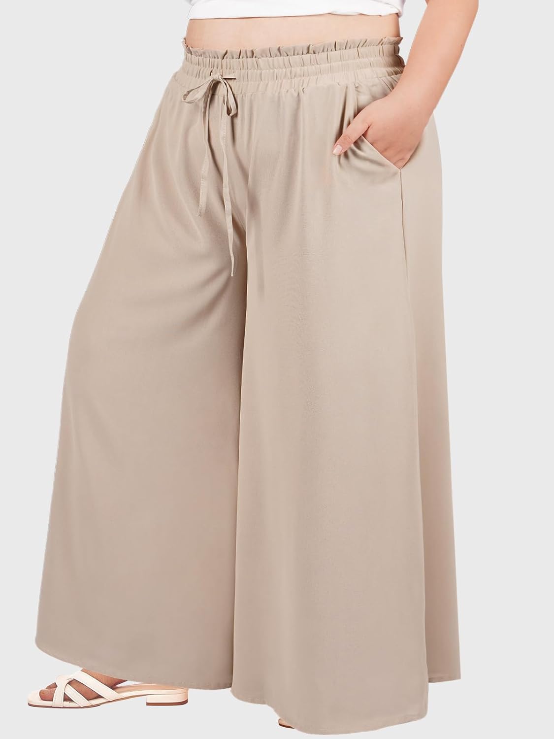 Moon Wood Wide Leg Pants Woman Plus Size Flowy Palazzo Pants Loose Culottes Summer Casual Lounge Trousers with Pockets - Image 2