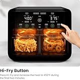 Chefman 6 Quart Dual Basket Air Fryer - Digital Touchscreen, Smart Sync Finish, Hi-Fry, Auto Shutoff, 2 Independent 3QT Nonstick Dishwasher-Safe Frying Baskets - Digital Double Air Fryer - Black