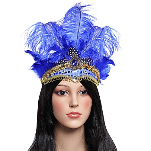 Miayon Feather Headpiece Blue Feather Decorative Fascinator for Carnival Mardi Gras Halloween Cosplay Prom Costume Party